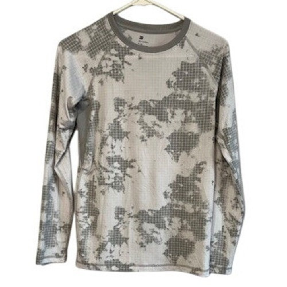 All In Motion Boys Long Sleeve Performance Shirt Grey White Camo Grid Size L